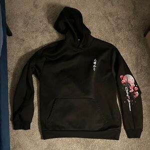 Black Hoodie with Floral Graphic
